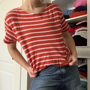 ORANGE AND WHITE STRIPED TEE